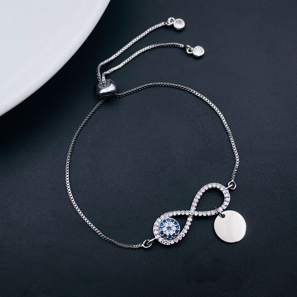 S925 Sterling Silver Infinity Endless Love Symbol Bracelet Love Heart Charm  Adjustable Braclets - CN1855EAMH2