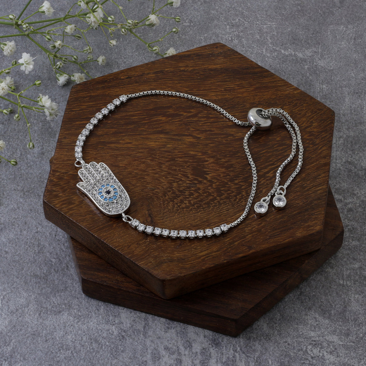 Blue Slider Hamsa Turkish Evil Eye Bracelet For Women