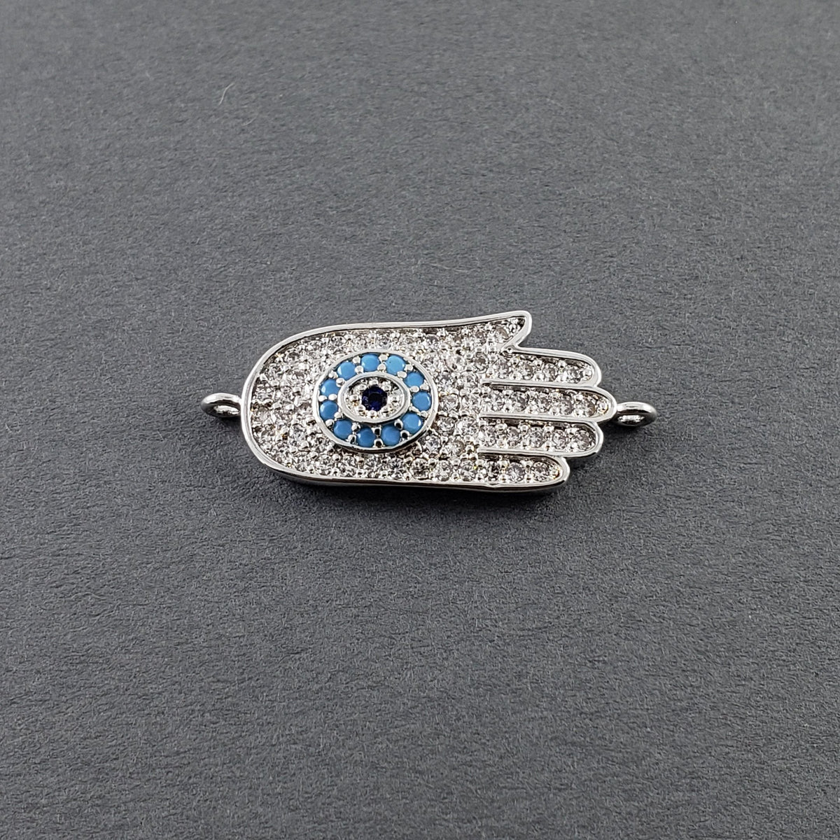Evil Eye Hamsa Hand Nazariya Silver American Diamond Cubic Zirconia Charm Adustable Centre Pcs For Women