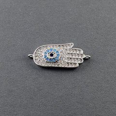 Evil Eye Hamsa Hand Nazariya Silver American Diamond Cubic Zirconia Charm Adustable Centre Pcs For Women