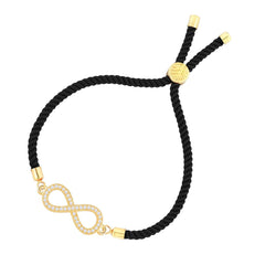 Infinity 18K Gold Black Cubic Zirconia Adjustable Thread Bracelet