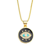 Turkish Evil Eye Medallion White Enamel Necklace Pendant Chain