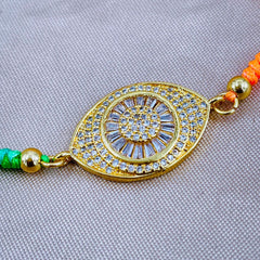 Evil Eye Copper Gold Baguette Cubic Zirconia Thread adjustable Bracelet For Women