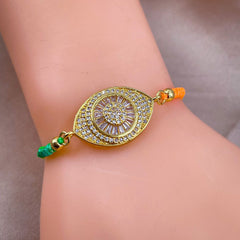 Evil Eye Copper Gold Baguette Cubic Zirconia Thread adjustable Bracelet For Women