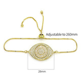 Turkish Evil Eye Gold Cubic Zirconia Adjustable Slider Bracelet Women