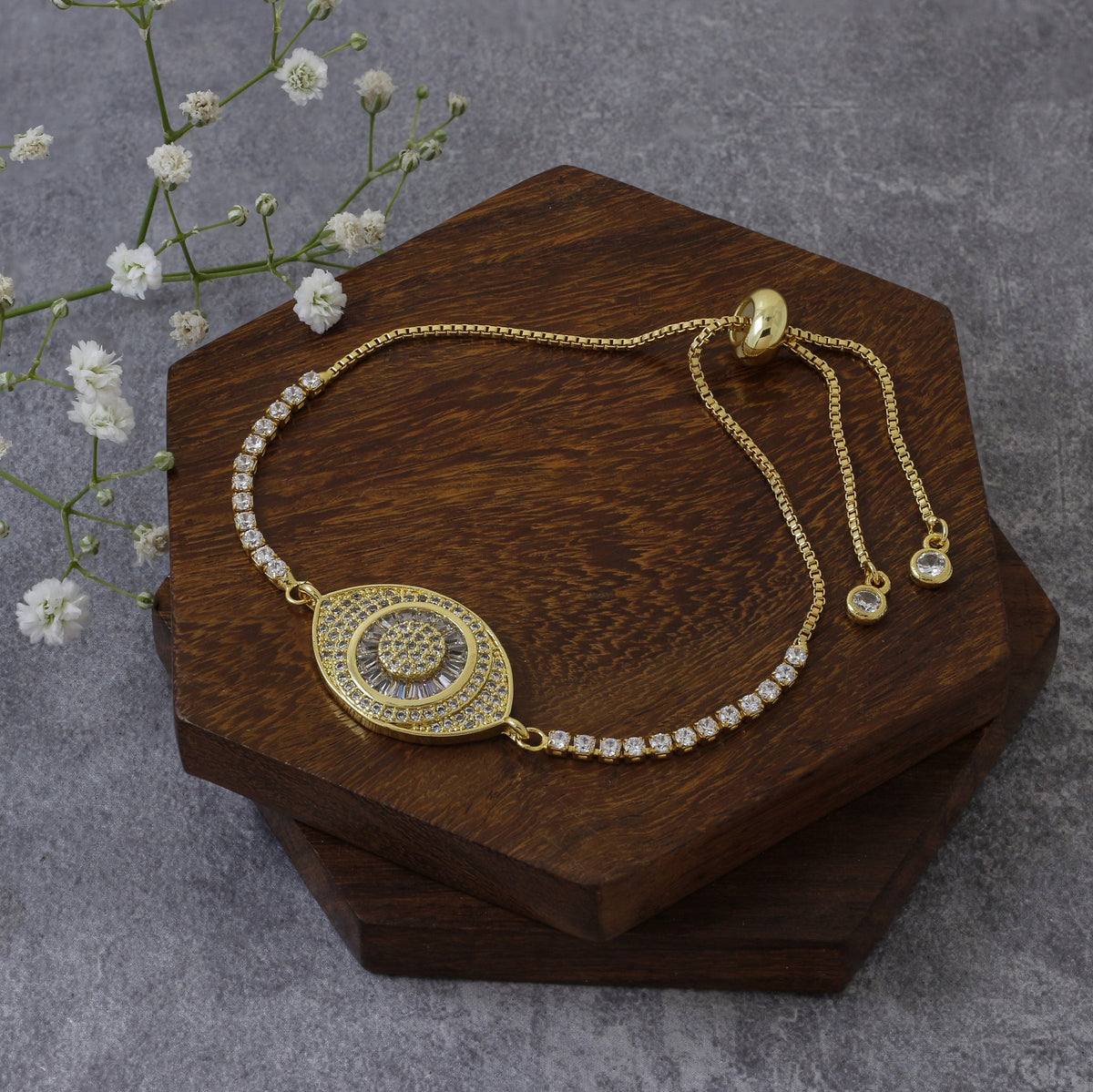 Gold Slider Turkish Evil Eye Bracelet For Women