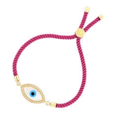 Oval Evil Eye Mother Of Pearl Cubic Zirconia Gold Pink Thread Bracelet