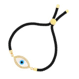 Oval Evil Eye Mother Of Pearl Cz Gold Black Adjustable Thread Bracelet
