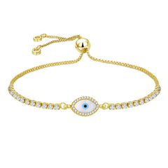 Blue Oval Cubic Zirconia Slider Turkish Evil Eye Bracelet For Women