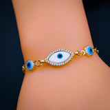Copper Oval Evil Eye Cubic Zirconia Gold Adjustable Bracelet for Women