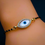 Oval Gold Evil Eye Cubic Zirconia Mother of Pearl Hand Mangalsutra Bracelet Women