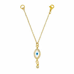 Evil Eye Nazariya Mother Of Pearl Zircon American Diamond 22K Gold Slim Link Chain Watch Charm For Women