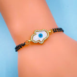 Hamsa Hand Evil Eye Mother Of Pearl Zircon 22K Gold Hand Mangalsutra Bracelet For Women