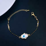 Oval Gold Evil Eye Cubic Zirconia Mother of Pearl Hand Mangalsutra Bracelet Women