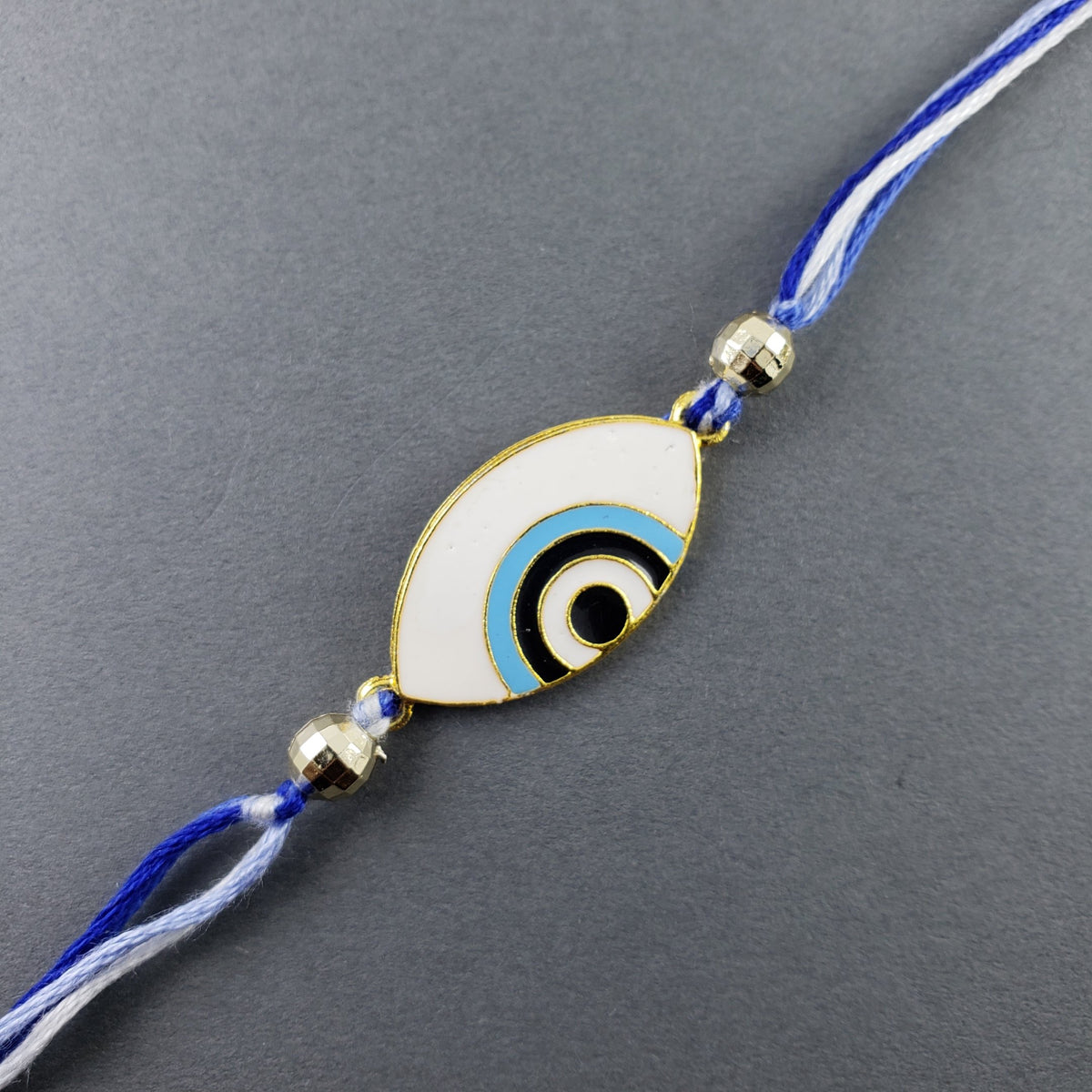 Turkish Evil Eye White Enamel Beads Thread Rakhi For Men