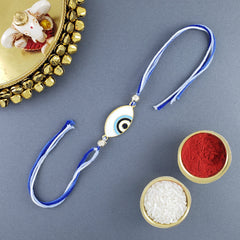 Turkish Evil Eye White Enamel Beads Thread Rakhi For Men