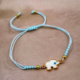 Elephant Evil Eye Alloy Blue White Gold Enamel Thread adjustable Bracelet For Women