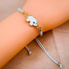 Elephant Evil Eye Alloy Blue White Gold Enamel Thread adjustable Bracelet For Women