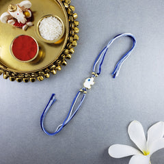 Elephant Evil Eye White Enamel Thread Rakhi For Men