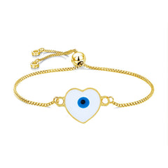 Gold Slider Turkish Evil Eye Heart Bracelet For Women
