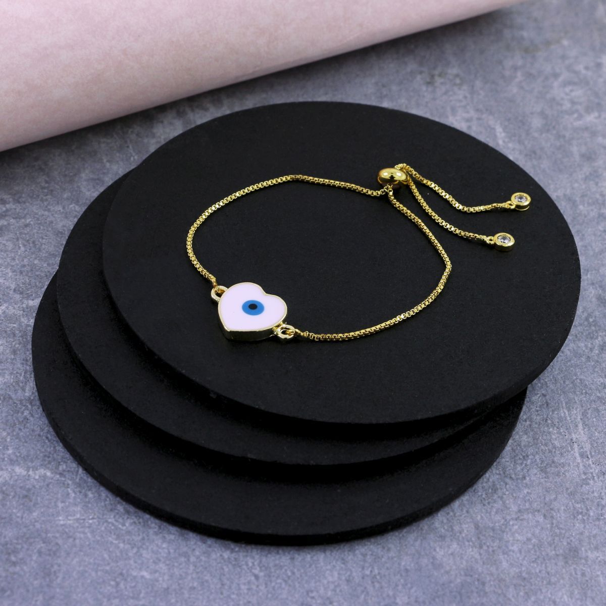 Gold Slider Turkish Evil Eye Heart Bracelet For Women