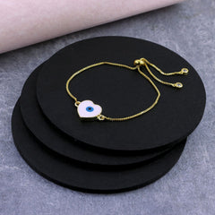 Gold Slider Turkish Evil Eye Heart Bracelet For Women