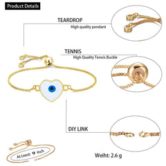 Gold Slider Turkish Evil Eye Heart Bracelet For Women