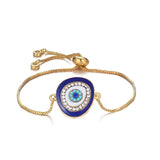 Turkish Blue Evil Eye Cubic Zirconia Gold Adjustable Slider Bracelet