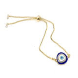 Turkish Blue Evil Eye Cubic Zirconia Gold Adjustable Slider Bracelet