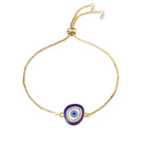 Turkish Blue Evil Eye Cubic Zirconia Gold Adjustable Slider Bracelet