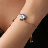 Turkish Blue Evil Eye Cubic Zirconia Gold Adjustable Slider Bracelet