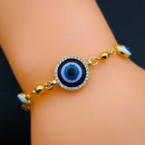 Copper Turkish Evil Eye Moon Cubic Zirconia Blue Gold Bracelet for Women