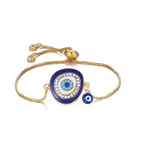 Turkish Evil Eye Blue Cubic Zirconia Gold Adjustable Slider Bracelet