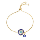 Turkish Evil Eye Blue Cubic Zirconia Gold Adjustable Slider Bracelet