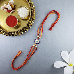 Evil Eye Blue White Cubic Zirconia Thread Rakhi For Men