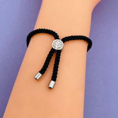 Black Silver Threads Adjustable Bracelet For Women
