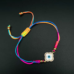 Copper American Diamonds Multicolour Gold Flower Evil Eye Charms Adjustable Threads Bracelet For Women Girls