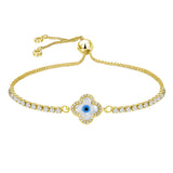 Blue Gold Cubic Zirconia Slider Turkish Evil Eye Bracelet For Women