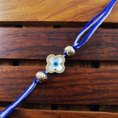 Flower Evil Eye Gold Cubic Zirconia Thread Rakhi For Men