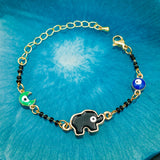Brass Enamel Blue Black Gold Elephant Evil Eye Moon Evil Eye Mangalsutra Hand Bracelet For Baby