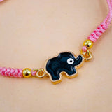 Elephant Evil Eye Alloy Pink Black Gold Enamel Thread adjustable Bracelet For Women