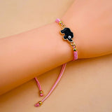 Elephant Evil Eye Alloy Pink Black Gold Enamel Thread adjustable Bracelet For Women