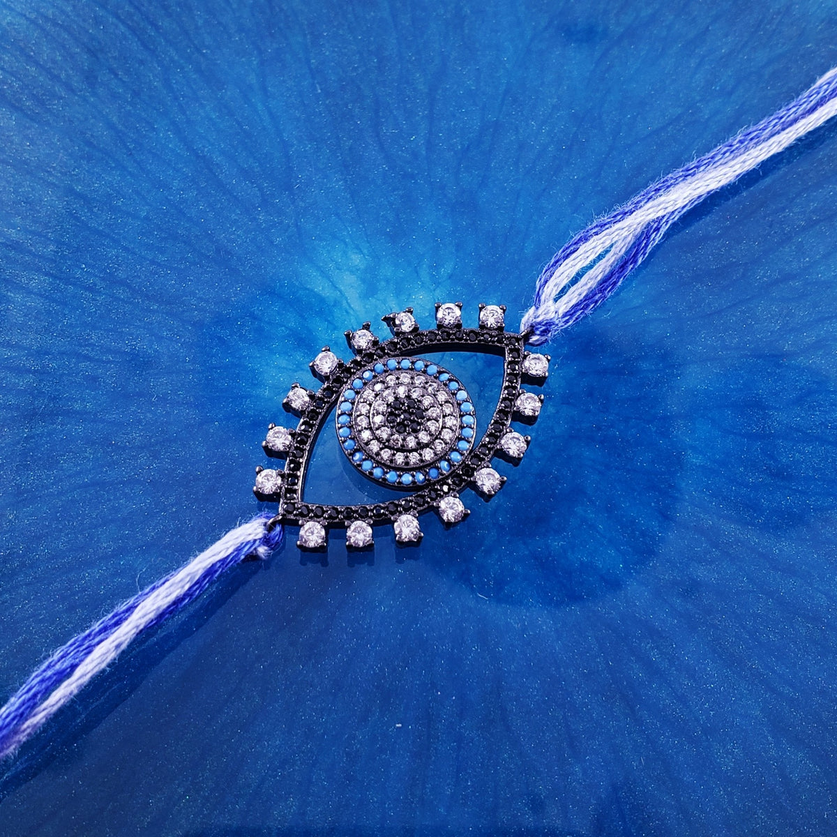 Evil Eye Black Cubic Zirconia Thread Rakhi For Men