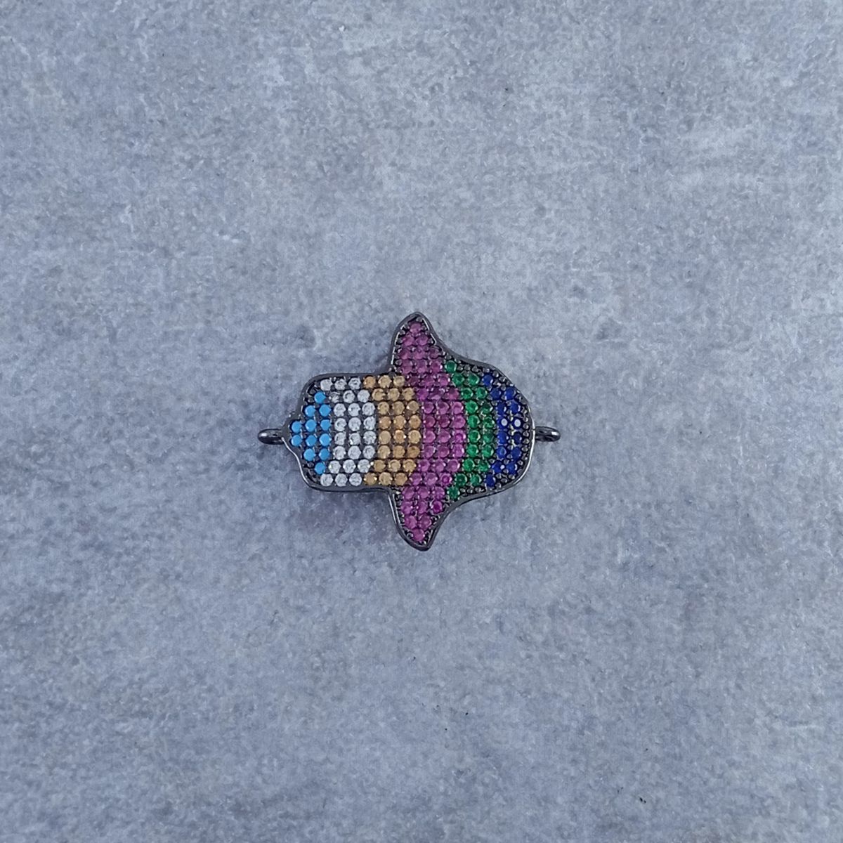 Rainbow Hamsa Black Zircon Copper Charm For Women