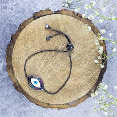 Evil Eye American Diamond Mother Of Pearl White Black Slider Bracelet For Women