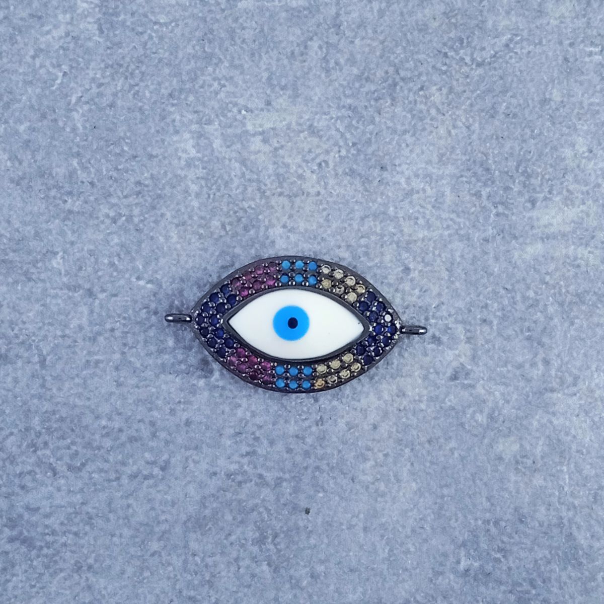 Evil Eye Oval Black White Zircon Copper Charm For Women