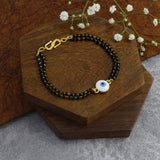 Evil Eye Blue Enamel Gold Bracelet Hand Mangalsutra For Women