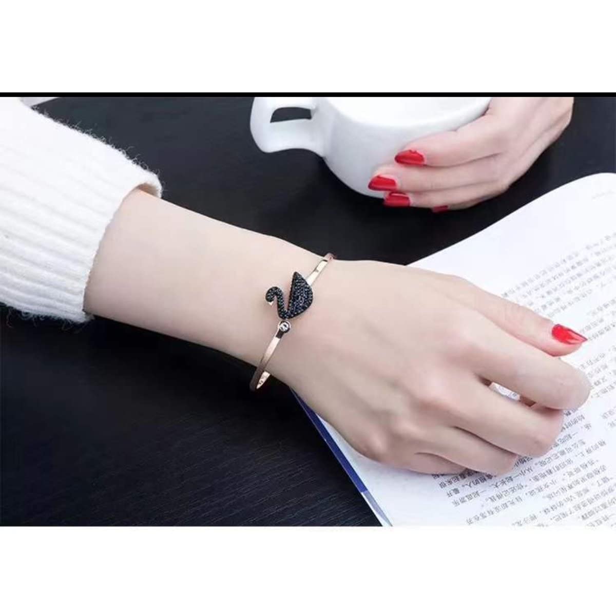 Black Rose Gold Stainless Steel Openable Kada Bangle For Women