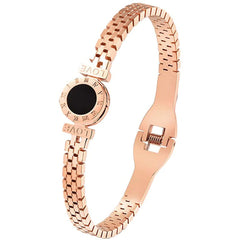 Roman Rose Gold Watch Stripe Stainless Steel Openable Kada Bracelet For Women