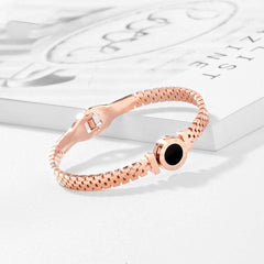 Roman Rose Gold Watch Stripe Stainless Steel Openable Kada Bracelet For Women